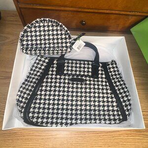 Vera Bradley NWT Trapeze Tote and Compliment Cosmetic Bag Midnight Houndstooth